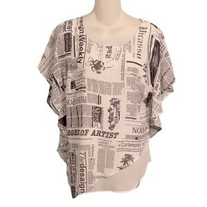 NWT Neo Noble black white newspaper print flowy blouse top Small S